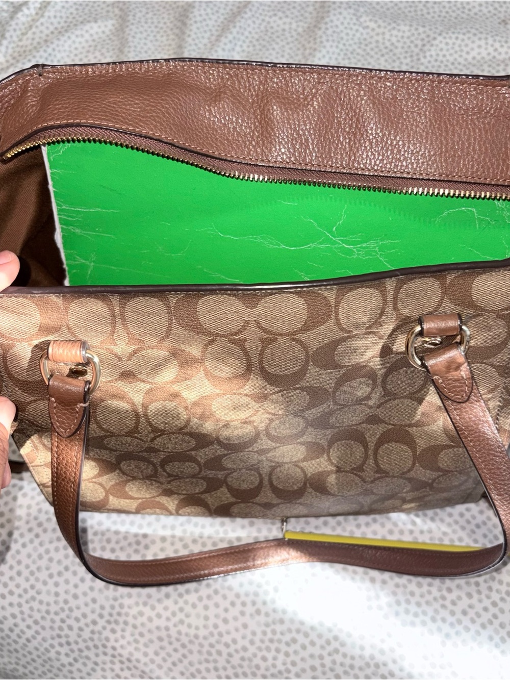 Coach Brown & Gold Signature Canvas Tote with Leather Trim - Picture 12 of 15
